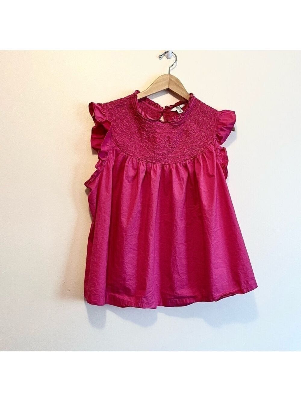 crown & ivy Hot Pink Ruffle Blouse Smocked Collar Oversized Boxy 2X feminine